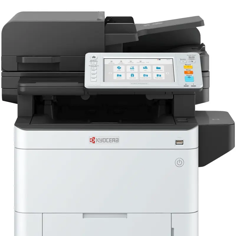 МФУ лазерный Kyocera Ecosys MA3500cifx, A4, цветной, 35 стр/мин (A4 ч/б), 35 стр/мин (A4 цв.), 1200x1200 dpi, дуплекс, ДАПД-100 листов, факс, сетевой, USB, белый/черный (1102Z33NL0) б/у, не эксплуатировался, произведена замена АПД, замена стекла. Полный комплект