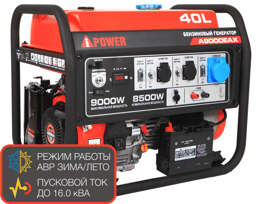 Электрогенератор A-iPower A9000EAX, 15 л.с., 9 кВт