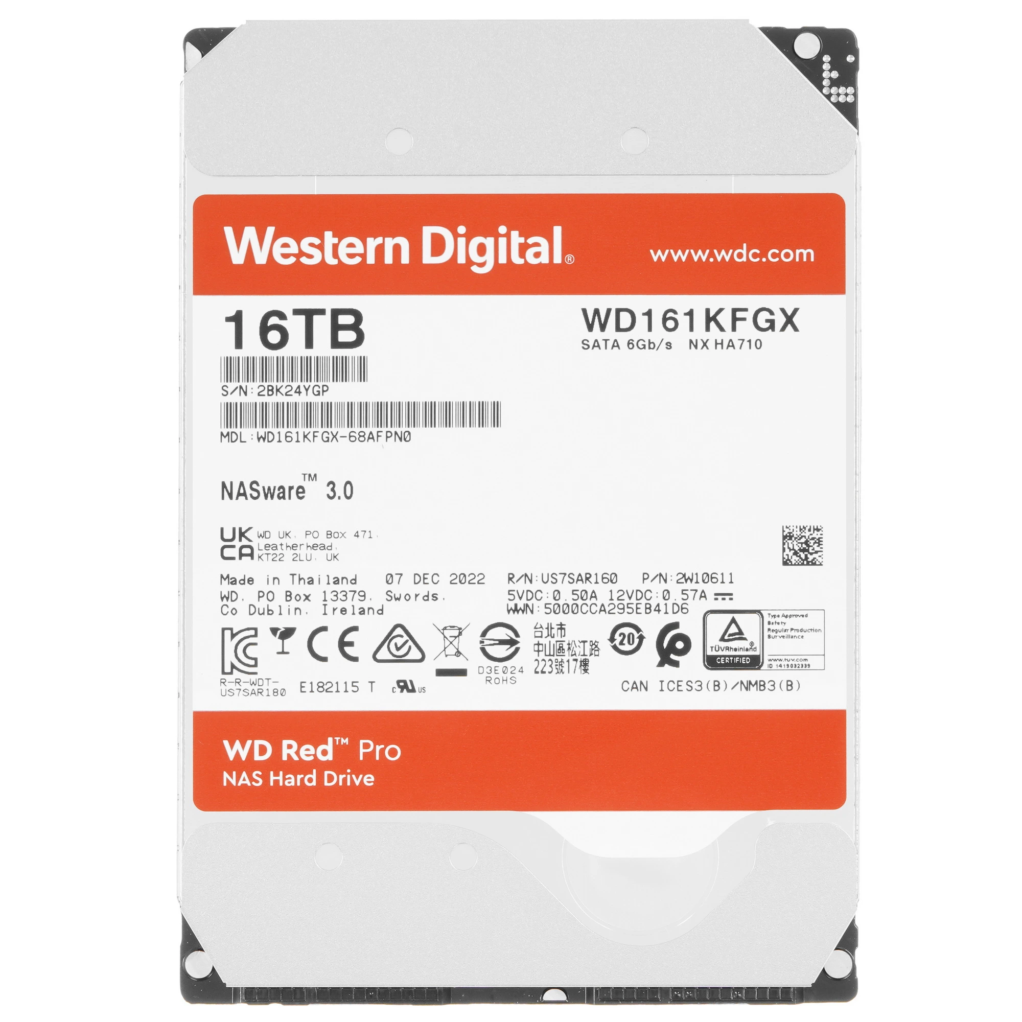 Жесткий диск (HDD) Western Digital 16Tb Red Pro, 3.5", 7200rpm, SATA3 (WD161KFGX), Б/У, следы установки