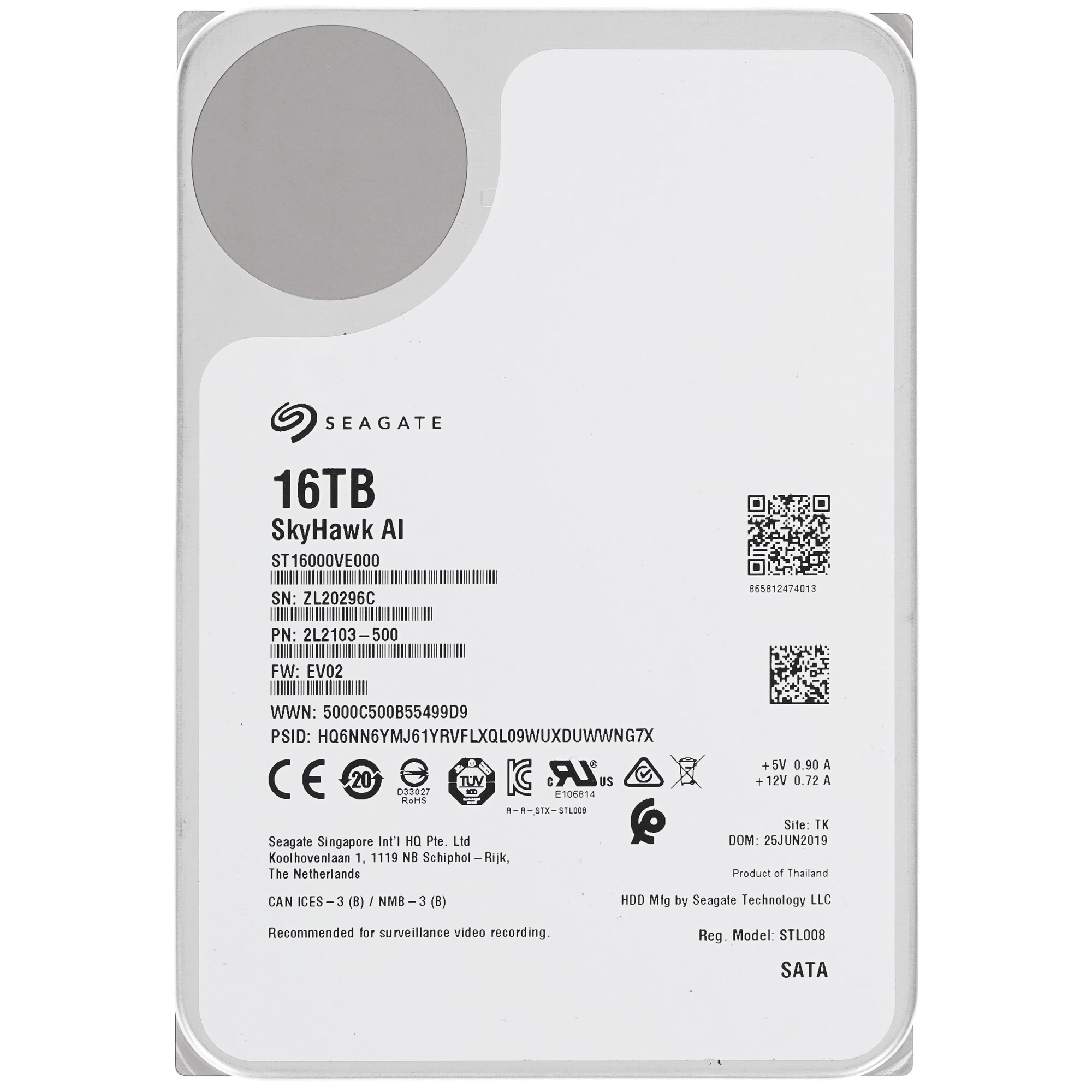 Жесткий диск (HDD) Seagate 16Tb SkyHawk AI, 3.5", 7200rpm, 256Mb, SATA3 (ST16000VE000), Б/У, следы установки