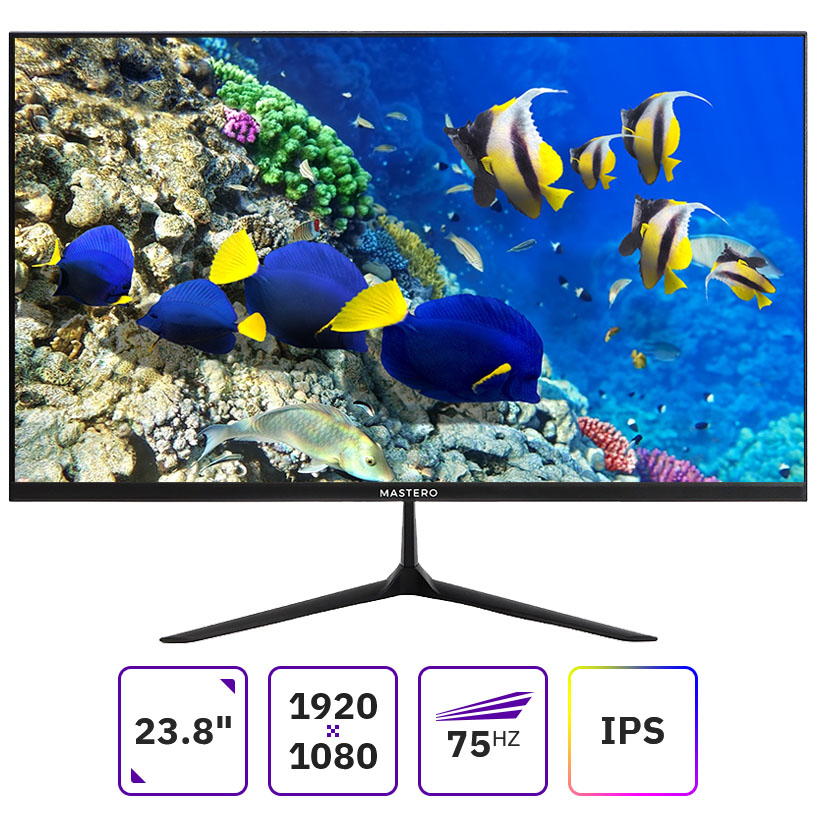 Монитор 23.8" Mastero Base US2422H IPS, 1920x1080 (16:9), 300кд/м2, 4 мс, 178°/178°, VGA, HDMI, черный, б/у, следы эксплуатации, неоригинальная упаковка, в комплекте только монитор, подставка с опорой, блок питания, кабель питания