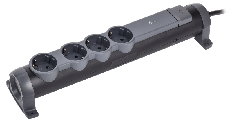 Сетевой фильтр IEK СФ-04К, 4-розетки, 1.5 м, черный/серый (694611)