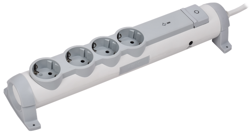 Сетевой фильтр IEK СФ-04К, 4-розетки, 3 м, белый/серый (694696)