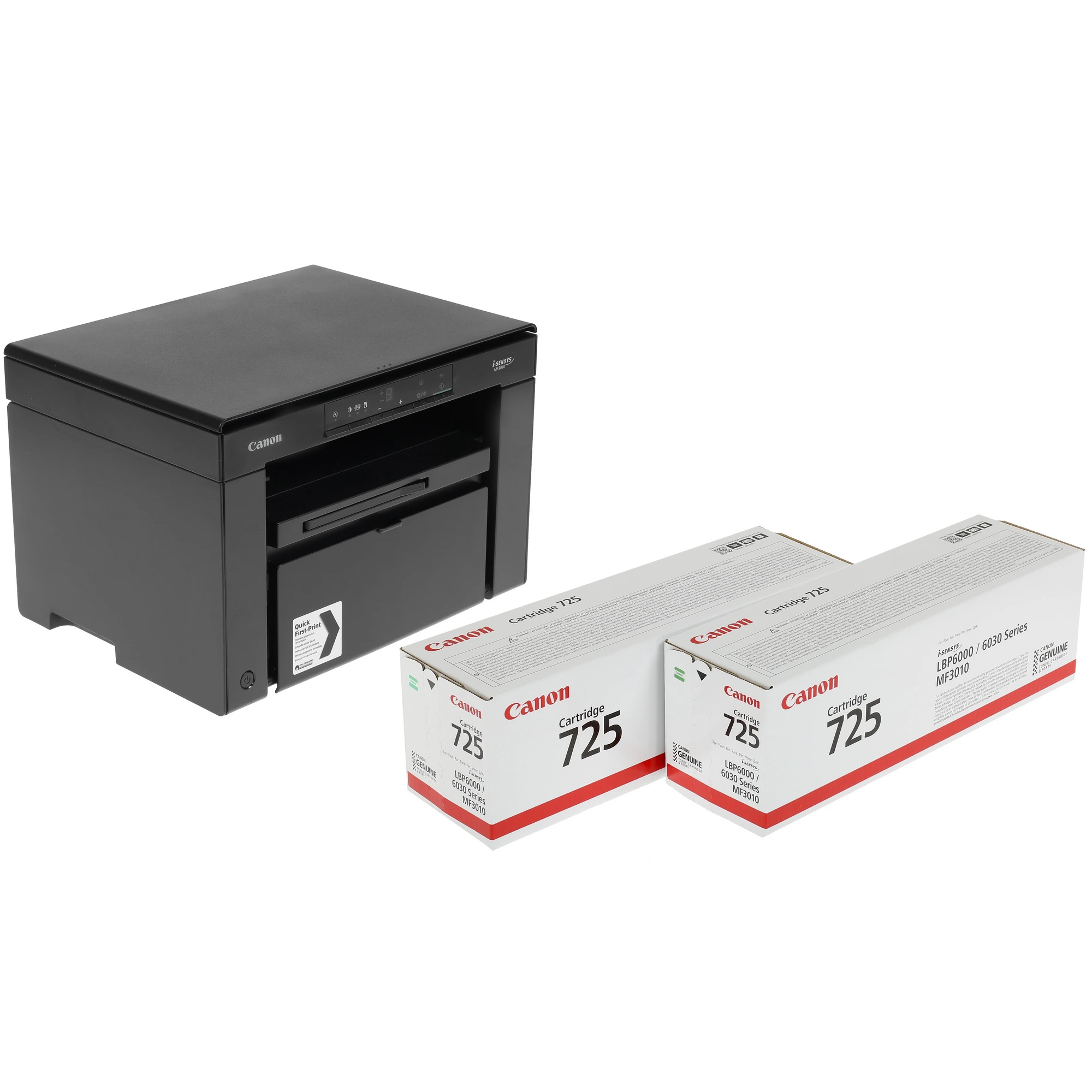 МФУ Canon i-SENSYS MF3010, A4, ч/б, USB, (MF3010 bundle) + 2 картриджа