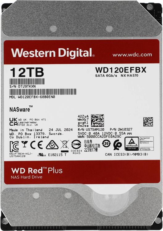 Жесткий диск (HDD) Western Digital 12Tb Red Plus, 3.5", 7200rpm