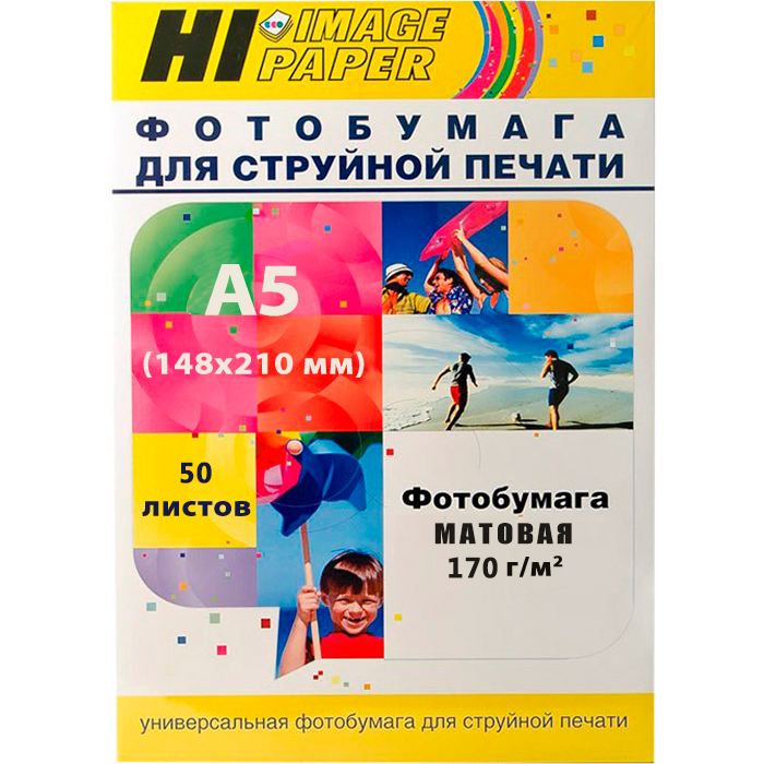 

Фотобумага A5 170 г/м² матовая, 50 листов, односторонняя, Hi-image A201597 для струйной печати, Белый
