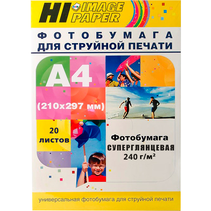 

Фотобумага A4 240 г/м² суперглянцевая, 20 листов, односторонняя, Hi-Black для струйной печати, Белый
