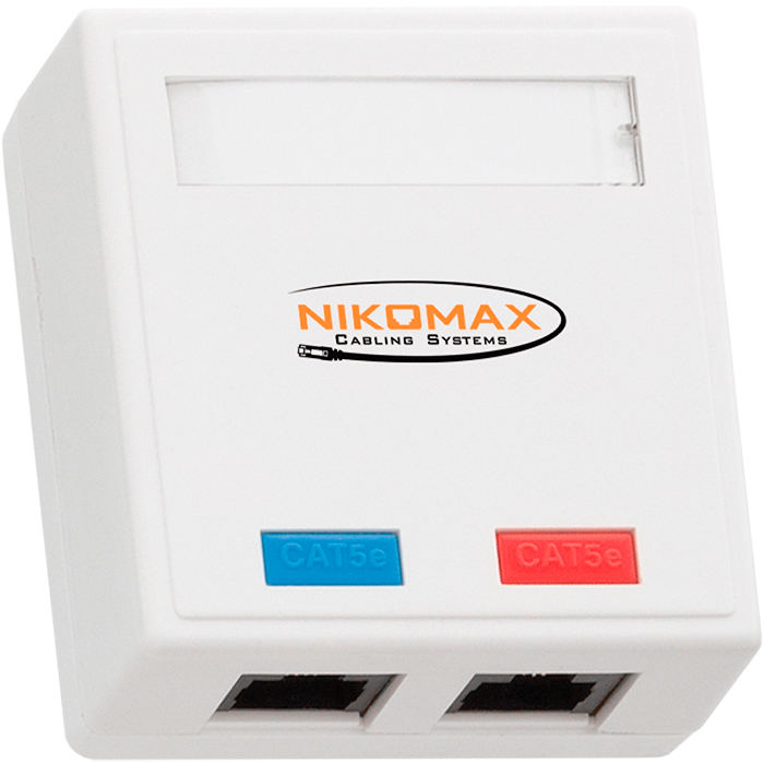 Розетка RJ-45+RJ-45 открытый монтаж категория 5e, белый, NIKOMAX (NMC-WO2UD2-WT)