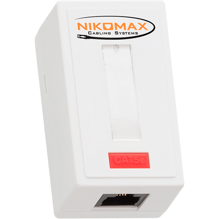 

Розетка RJ-45 открытый монтаж категория 5e, белый, NIKOMAX (NMC-WO1UD2-WT)