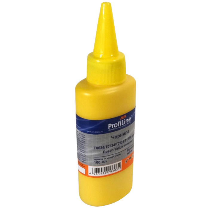 

Чернила ProfiLine PL-INK-T0634-Y 100мл, 100 мл, желтый, совместимые, водные для Epson C67/C79/C87/C91/CX3700/4100/4300/4700/3900/3905/4900/TX106/109/117/119/T26/T27 S22/SX125/SX130/420W/425W/Office BX305F/BX305FW, PL-INK-T0634-Y 100мл