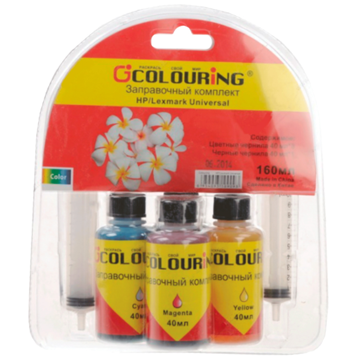 Чернила Colouring CG-INK-UNI H/L 4*40мл, 4 шт. x 40 мл, голубой/пурпурный/желтый/черный, совместимые