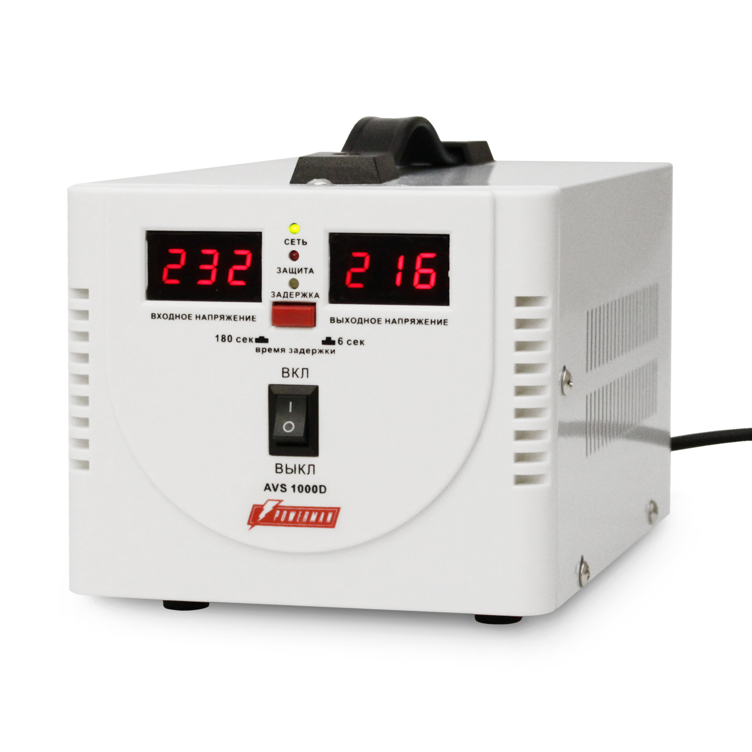 

Стабилизатор напряжения Powerman AVS 1000D, 1000 VA, 800 Вт, EURO, белый, AVS 1000D