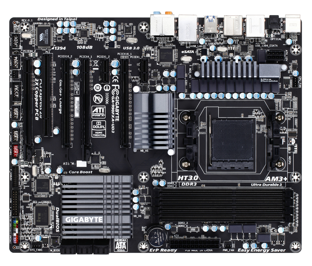 Материнская плата GIGABYTE GA-990FXA-UD3, SocketAM3+, AMD 990FX, ATX