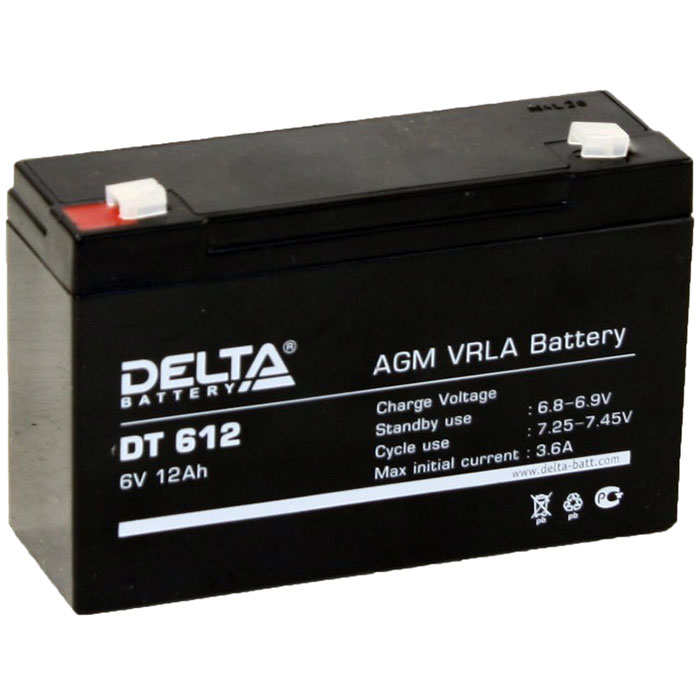 Аккумуляторная батарея Delta DT 612, 6V, 12Ah, цвет черный - фото 1
