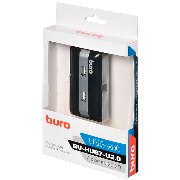 Концентратор BURO BU-HUB7-U2.0, 7xUSB 2.0, черный (BU-HUB7-U2.0)