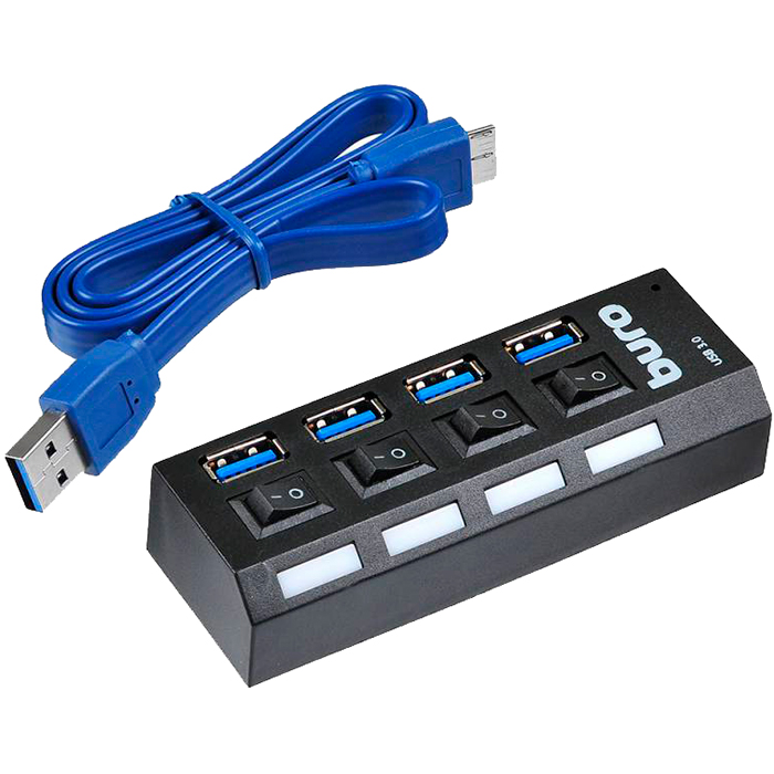 Концентратор BURO BU-HUB4-U3.0-L, 4xUSB 3.0