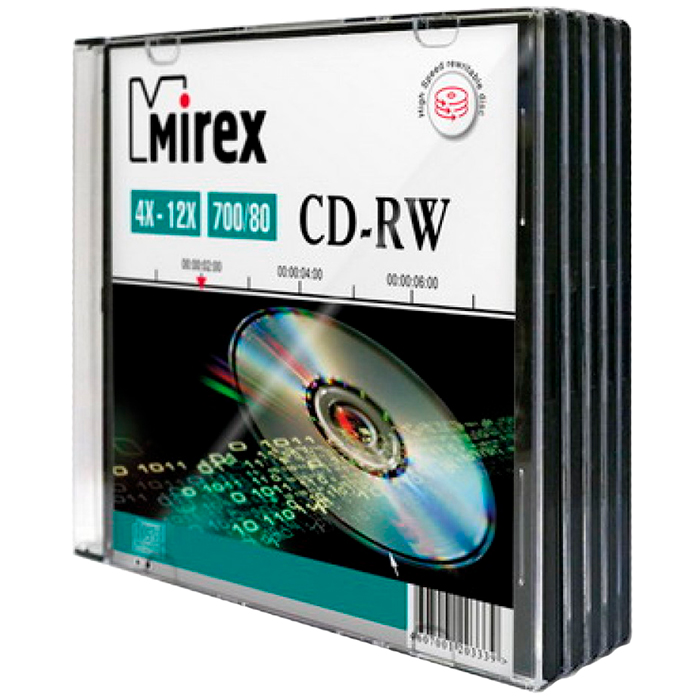 Диск Mirex CD-RW, 12x, Slim Case (5 шт)