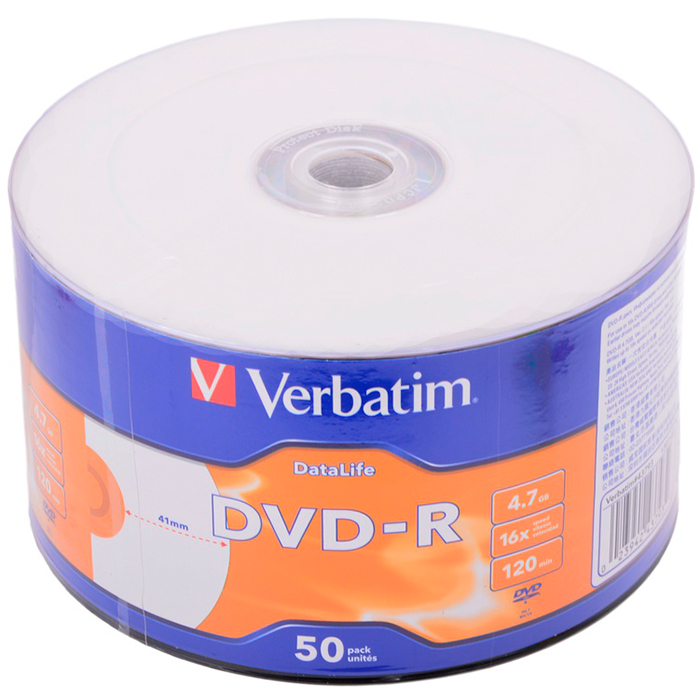 

Диск DVD-R 4.7Gb 16x Verbatim, Data Life, Shrink (50шт)