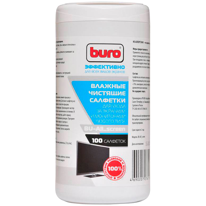 

Салфетки влажные 100шт. для экранов BU-All_screen Buro, BU-All_screen