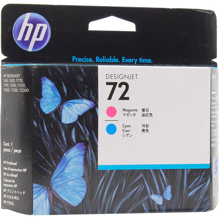 Печатающая головка HP No. 72, голубой/пурпурный для HP Designjet T1100/T610/T1200/T1300/T620/T770/T790/T1120/T2300 (C9383A)