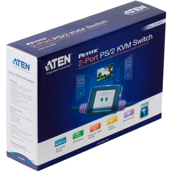 

Переключатель ATEN 2 PORT KVM Switch with Audio (CS62A-A7), CS62A-A7