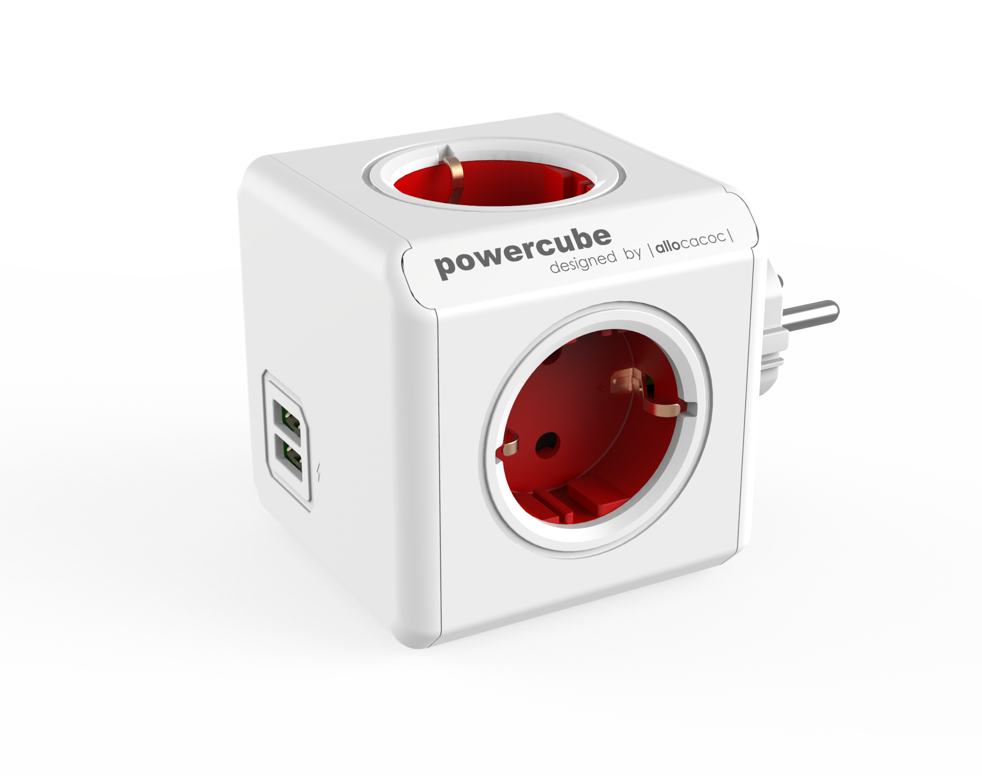 Сетевой разветвитель Allocacoc PowerCube Original USB 4-розетки, 16A, с/з, белый/красный (1202RD/DEOUPC)