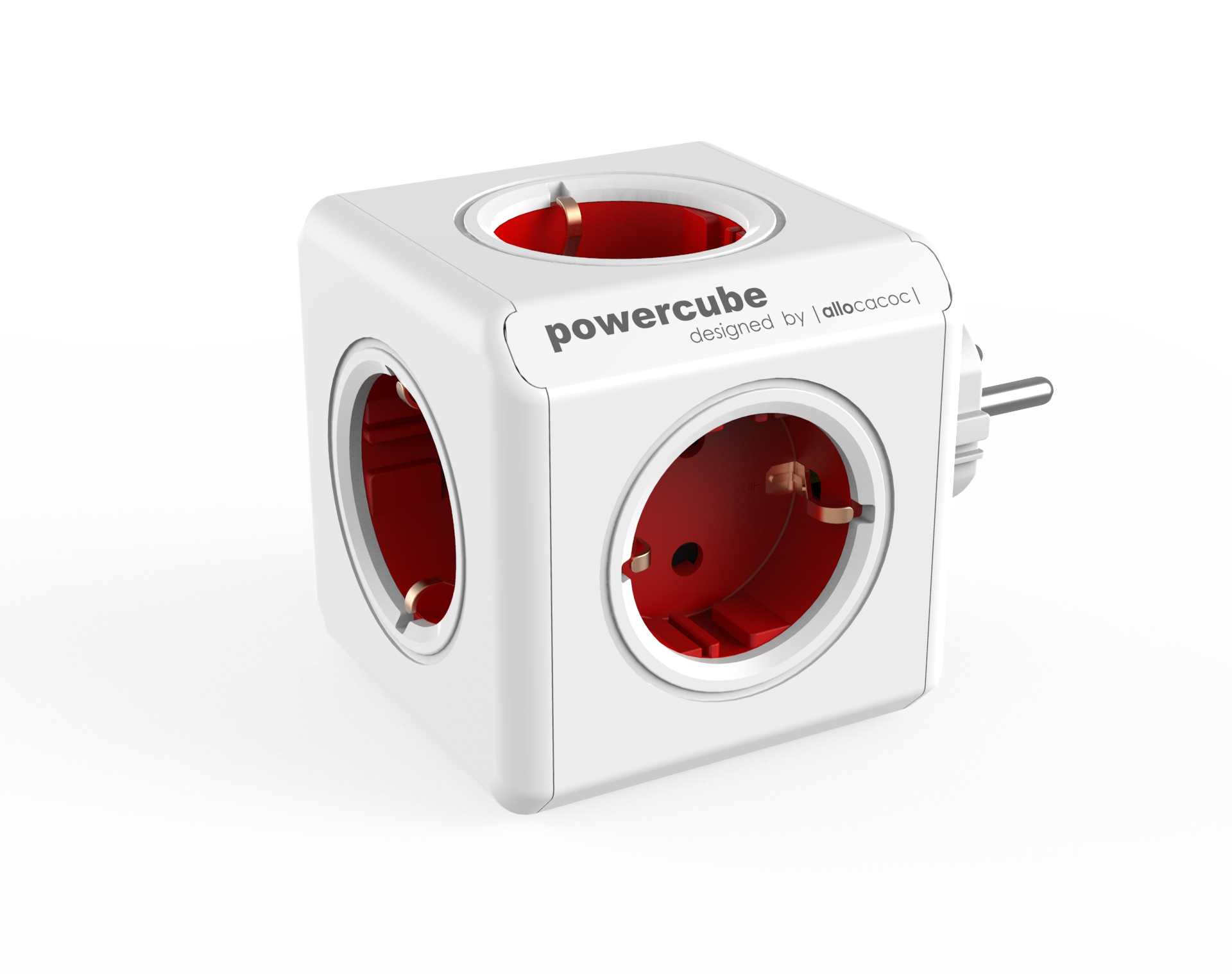 Сетевой разветвитель Allocacoc PowerCube Original 5-розеток, 16A, с/з, белый/красный (1100RD/DEORPC)