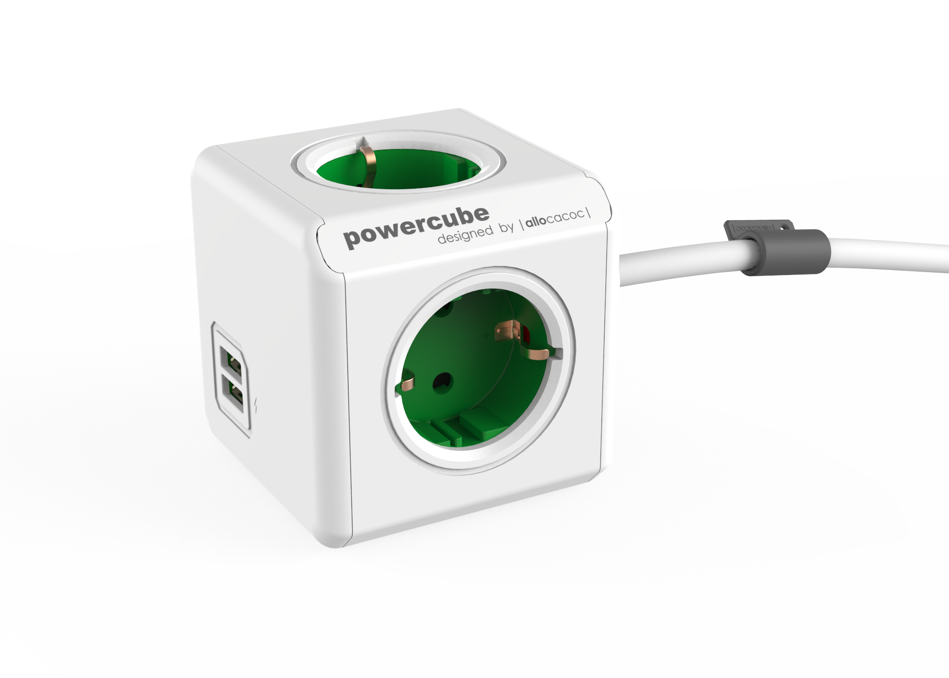

Удлинитель Allocacoc PowerCube Extenden USB, 4-розетки, 1.5м, белый/зеленый (1402GN/DEEUPC), PowerCube Extenden USB