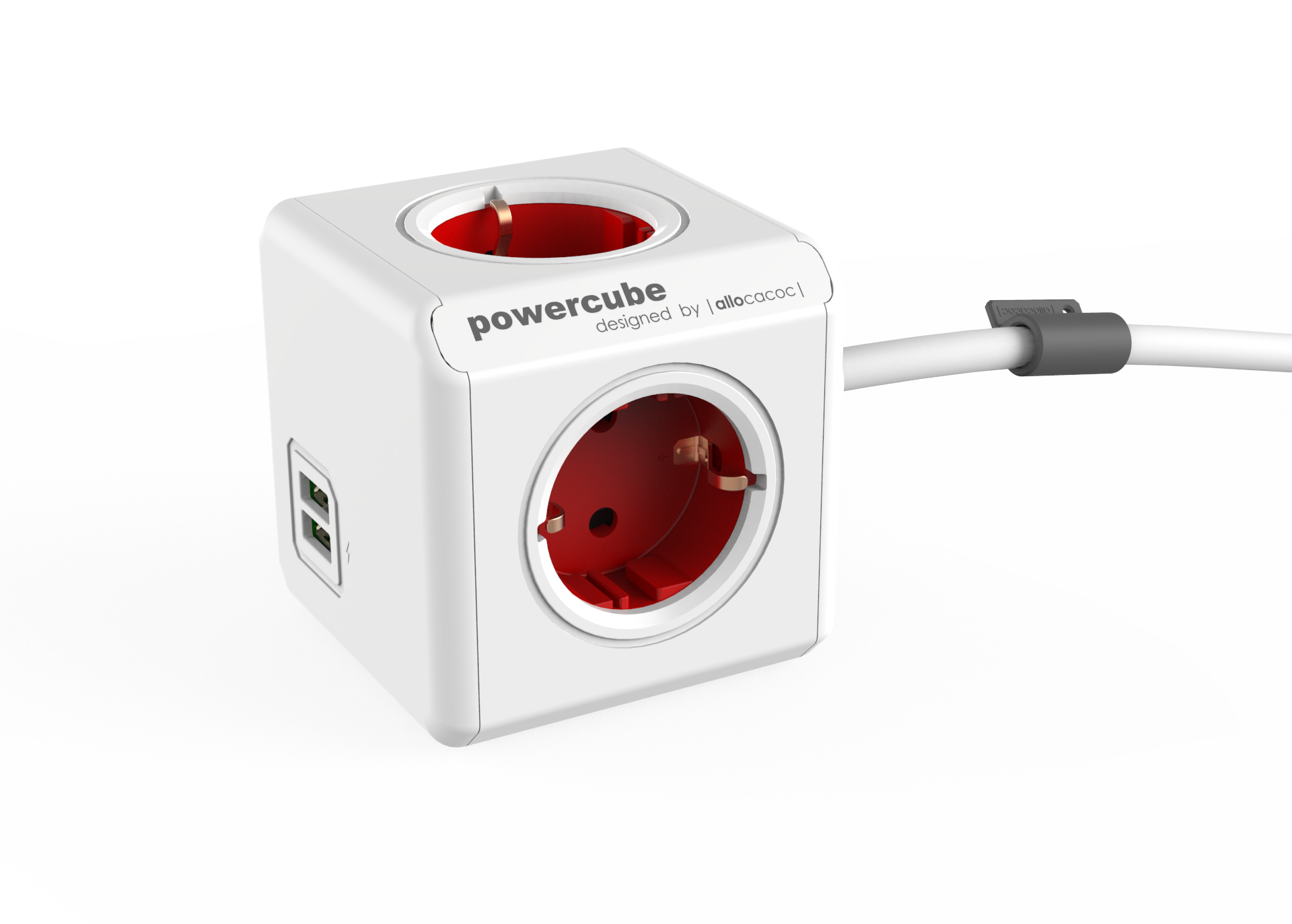 

Удлинитель Allocacoc PowerCube Extenden USB, 4-розетки, 1.5м, белый/красный (1402RD/DEEUPC), PowerCube Extenden USB