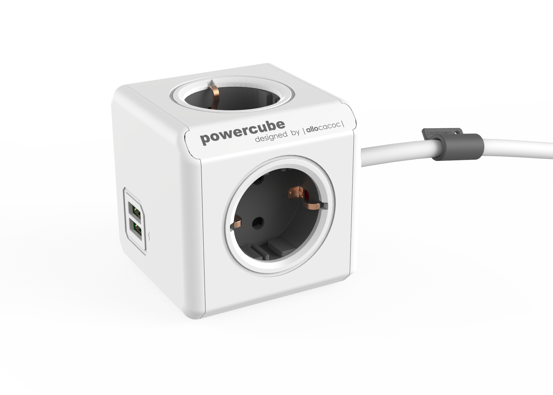 Удлинитель Allocacoc PowerCube Extenden USB, 4-розетки, 3м, белый/серый (1407/DEEUPC)