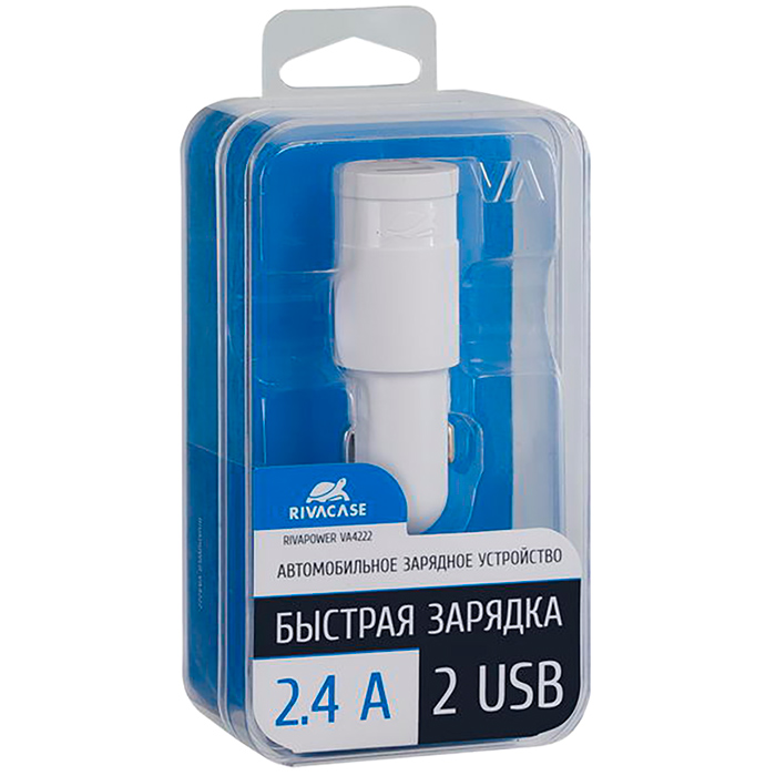 

Автомобильное зарядное устройство RivaPower, 2USB, 2.4A, белый (VA4222W00), VA4222 W00 RU