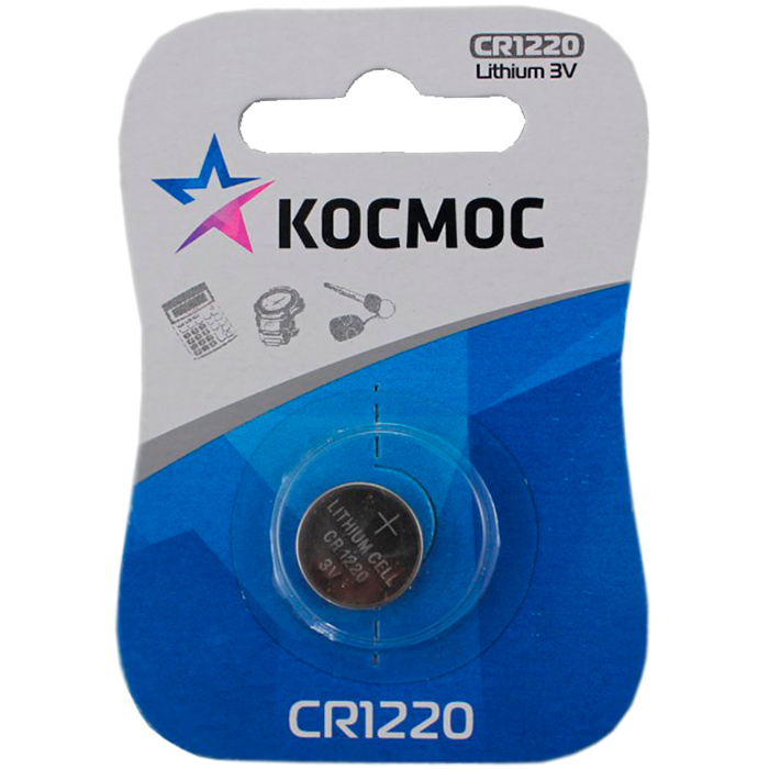 

Батарея Космос CR1220, 3V 1шт, Серебристый