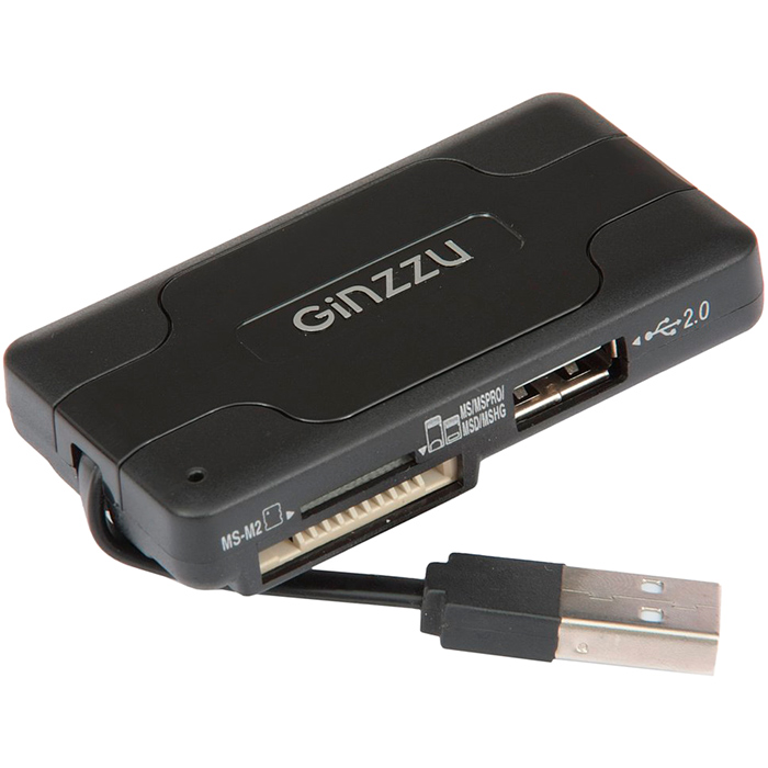 

Картридер внешний Ginzzu GR-417UB, мультиформатный, USB 2.0, черный, GR-417UB