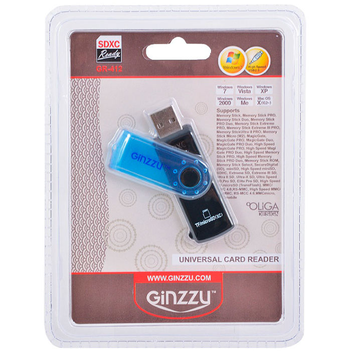 Картридер внешний Ginzzu GR-412B USB 2.0