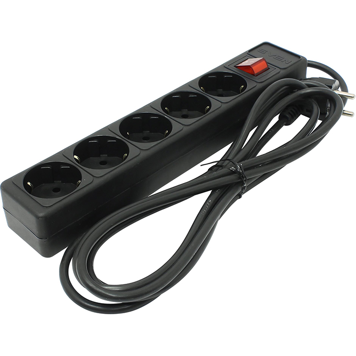 

Сетевой фильтр SVEN Optima Base 5, 5-розеток, 3 м, черный (Optima 214), Optima Base 5
