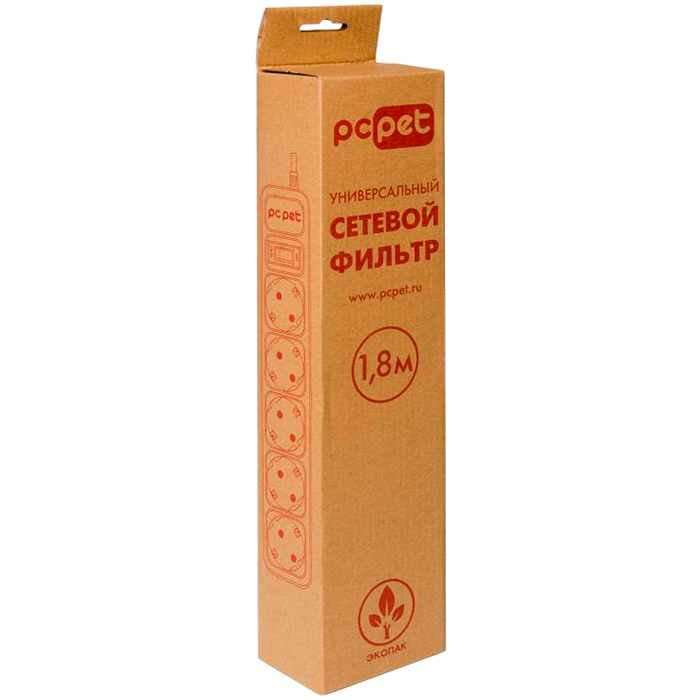 

Сетевой фильтр PC PET, 5-розеток, 1.8 м, серый (AP01006-1.8-G)