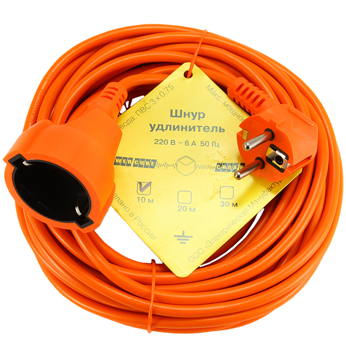 Удлинитель PowerCube, 1-розетка, 10м, оранжевый (PC-EG1-B-10)