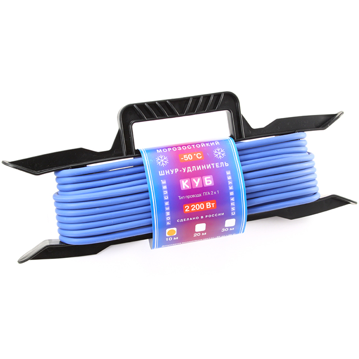 Удлинитель на рамке PowerCube, 1-розетка, 10м, синий (PC-L1-F-10-R)