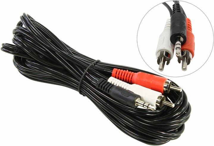 

Кабель соединительный Jack 3.5mm(M)-2xRCA(M), 3м, черный 5bites (AC35J2R-030M)