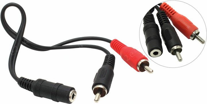 

Кабель соединительный Hama 2xRCA-Jack 3.5(f), 10см, черный/розовый (H-43254)