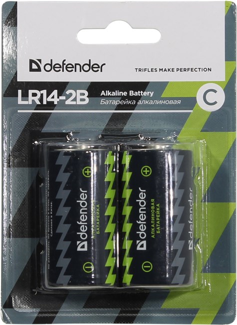

Батарея Defender LR14-2B, 1.5V 2шт, Черный