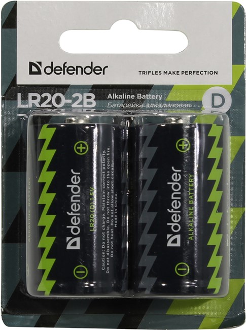 

Батарея Defender LR20-2B, 1.5V 2шт, Черный