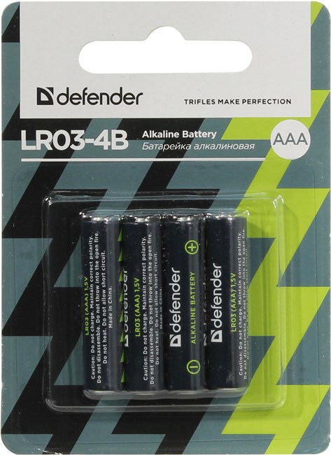 Батарейка Defender LR03-4B, AAA (LR03/24А), 1.5V, 4 шт