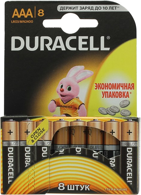 Батарея Duracell LR03,AAA (LR03/24А), 1.5V, 8шт. (Basic)