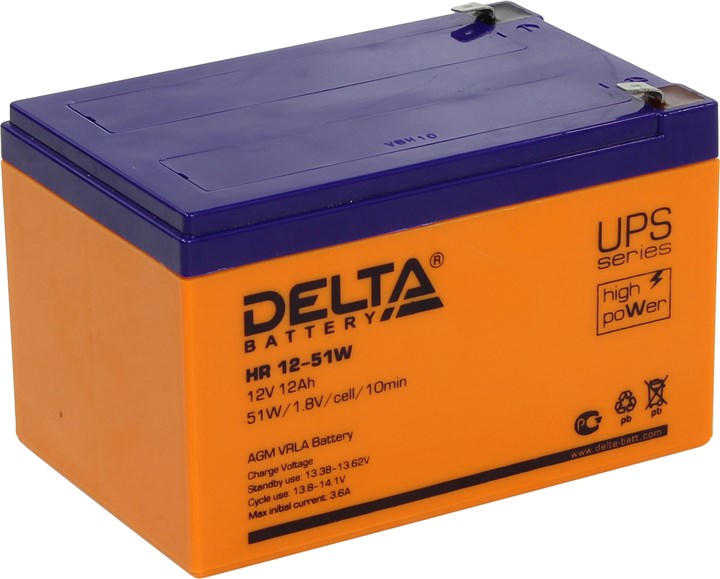 

Аккумуляторная батарея для ИБП Delta HR-W HR12-51W, 12V, 12Ah, Оранжевый, HR12-51W