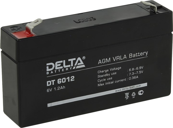 

Аккумуляторная батарея для ИБП Delta DT DT 6012, 6V, 1.2Ah, Черный, DT 6012