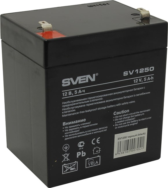 

Аккумуляторная батарея для ИБП Sven SV SV1250, 12V, 5Ah (SV-0222005), Черный, SV1250