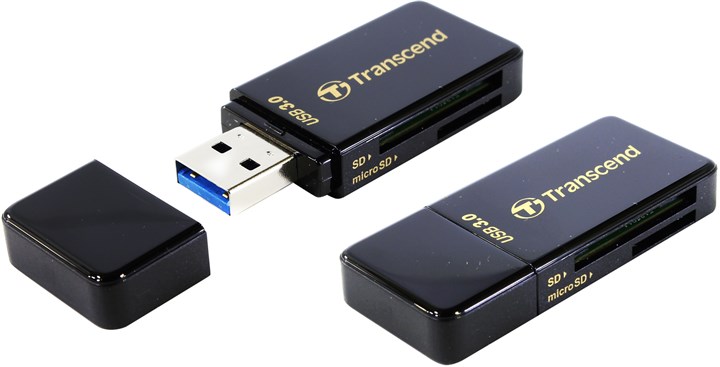Картридер Transcend внешний, SD/microSD, USB 3.0, черный (TS-RDF5K) - фото 1