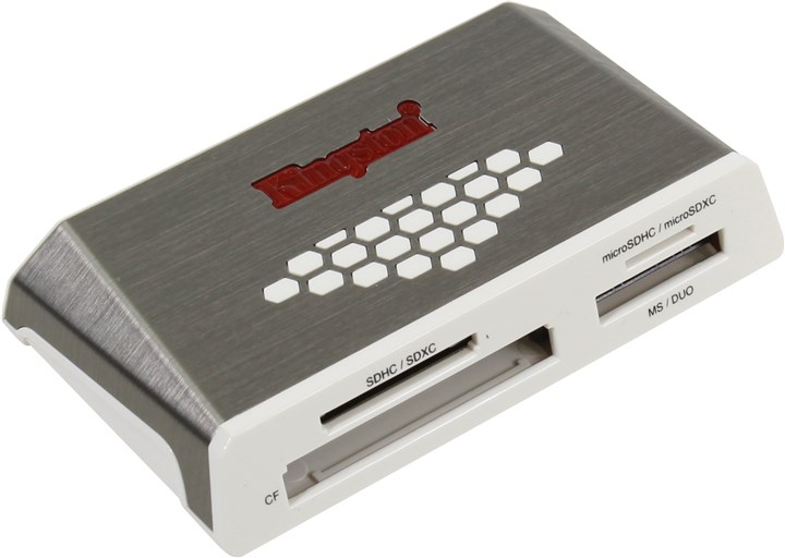 Картридер Kingston внешний, мультиформатный, USB 3.0, белый/серый (FCR-HS4), цвет белый/серый - фото 1