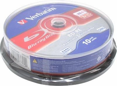 

Диск Verbatim BD-RE, 25Gb, 2x, Cake Box, 10 шт